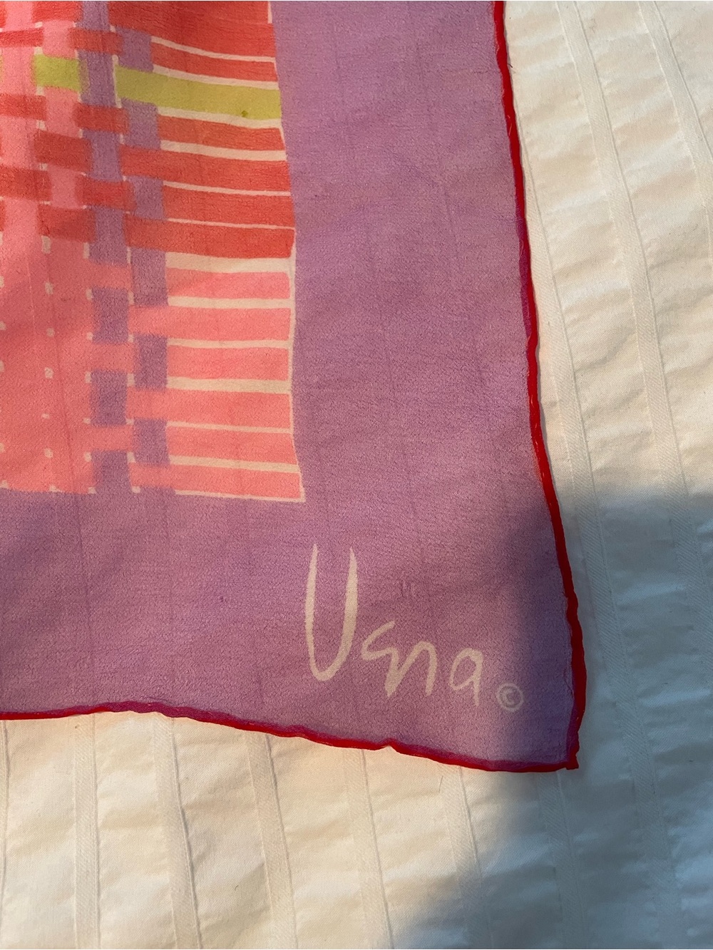 Vera Purple & Pink Square Scarf with Red Trim VeraSheer Fabric Made in Japan